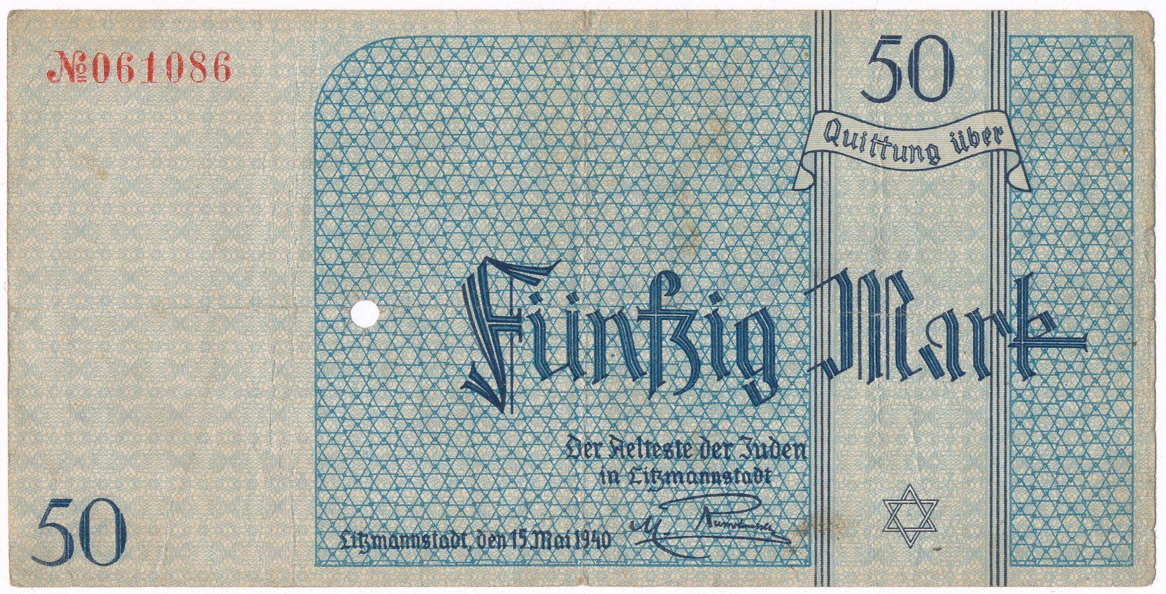 Getto Łódź 50 marek 1940 (PERFORACJA) Ostatnia emisja